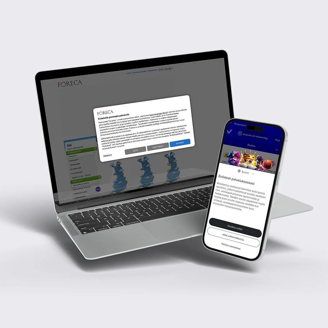 Gravito CMP consent banner on a laptop and a phone