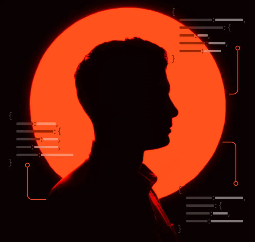 Illustration: a visitor's silhouette surrounded by abstract profile data